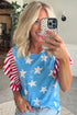 Vintage Star Print Striped Ruffle Sleeve Patchwork Top