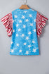 Vintage Star Print Striped Ruffle Sleeve Patchwork Top