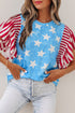 Vintage Star Print Striped Ruffle Sleeve Patchwork Top