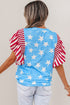 Vintage Star Print Striped Ruffle Sleeve Patchwork Top