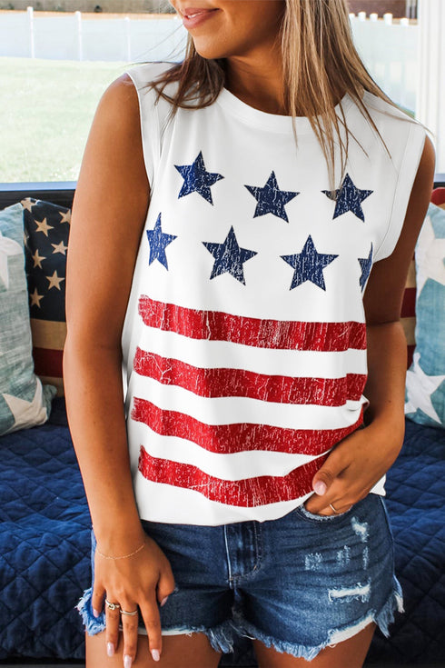Vintage Stars And Stripes Flag Printed Tank Top