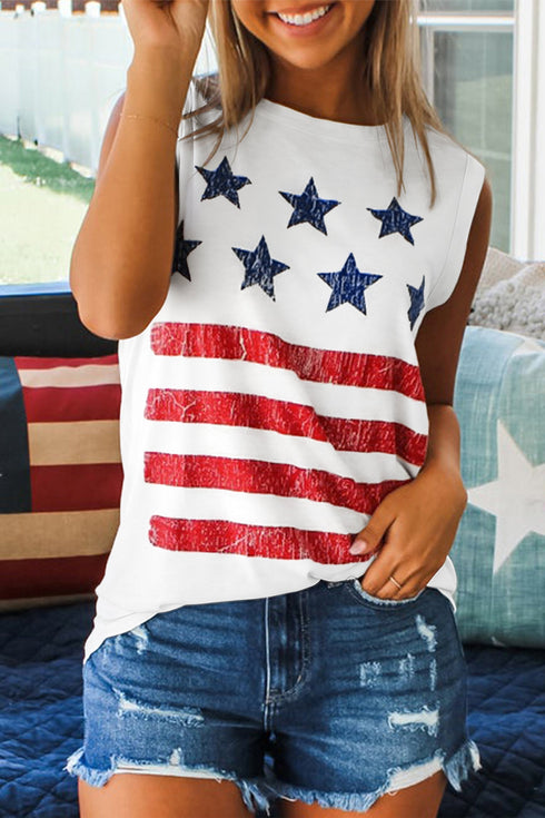 Vintage Stars And Stripes Flag Printed Tank Top
