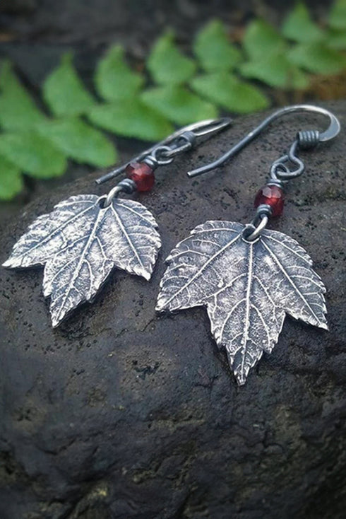 Vintage Style Beaded Leaf Motif Dangle Earrings