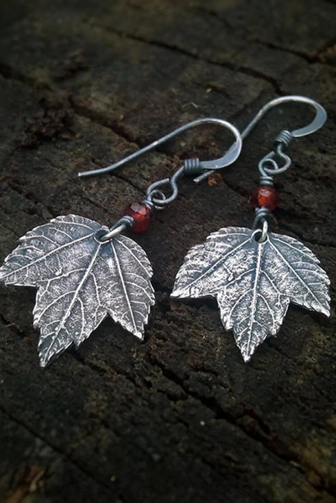 Vintage Style Beaded Leaf Motif Dangle Earrings