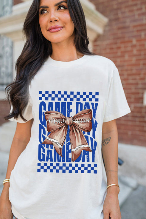 Vintage Style Gameday Football Bow Checkered Graphic Tee
