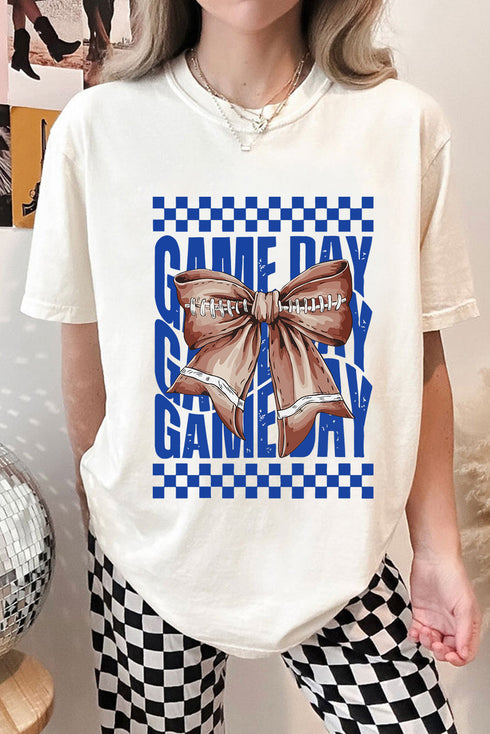 Vintage Style Gameday Football Bow Checkered Graphic Tee