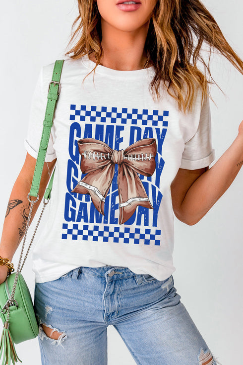 Vintage Style Gameday Football Bow Checkered Graphic Tee