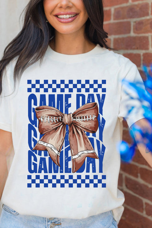 Vintage Style Gameday Football Bow Checkered Graphic Tee
