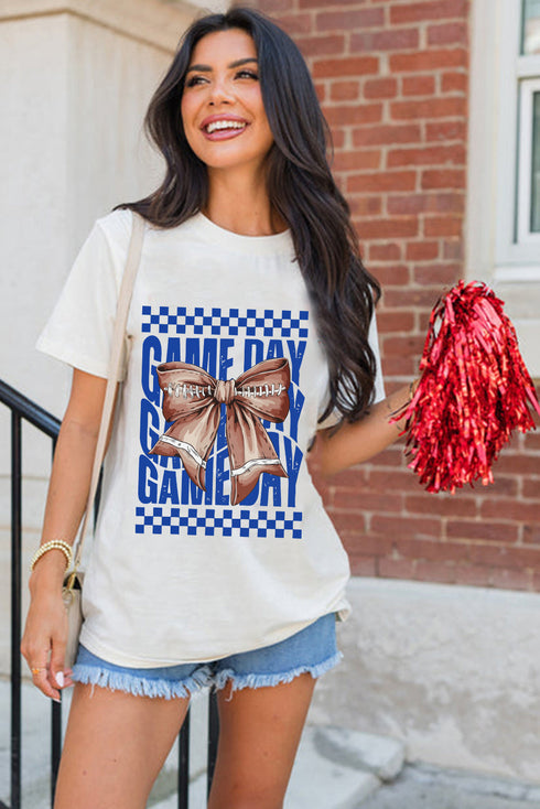 Vintage Style Gameday Football Bow Checkered Graphic Tee