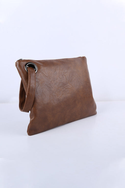Vintage Style Oversized Leather Pouch Frame Clutch