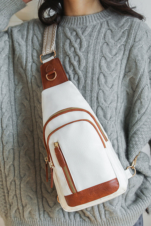 Vintage Style Smooth PU Leather Zippered Crossbody Bag