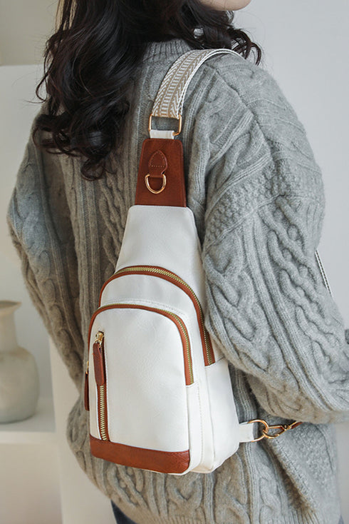 Vintage Style Smooth PU Leather Zippered Crossbody Bag