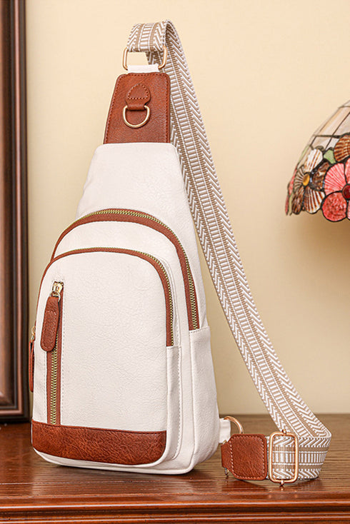 Vintage Style Smooth PU Leather Zippered Crossbody Bag