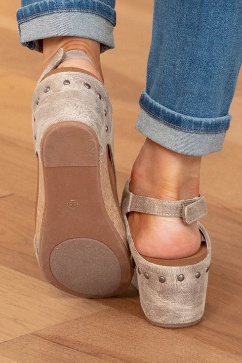Vintage Style Studded Faux Leather Wedge Sandals