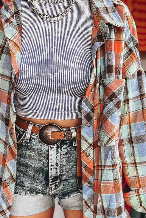 Vintage Texture Ribbed High Neck Cropped Tank Top