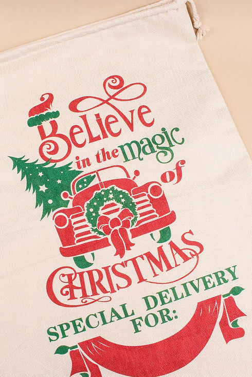 Vintage Truck And Tree Print Drawstring Fabric Bag