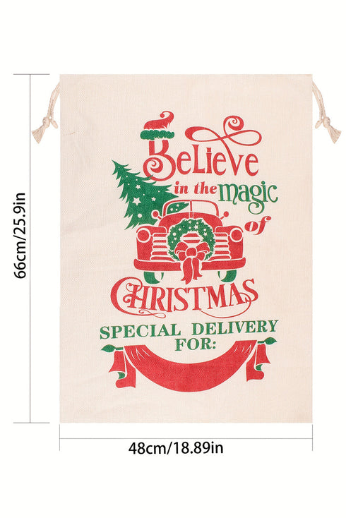 Vintage Truck And Tree Print Drawstring Fabric Bag