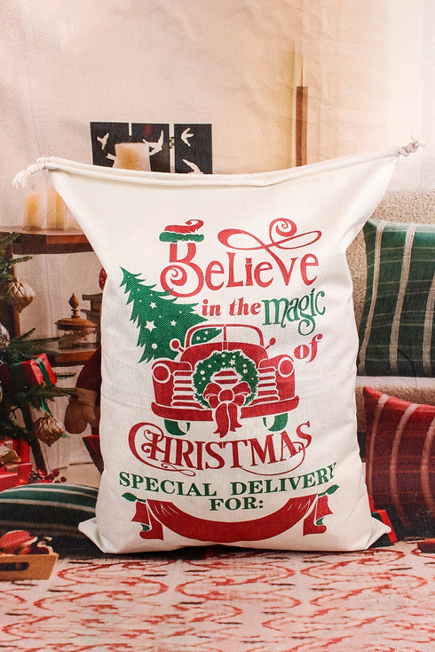 Vintage Truck And Tree Print Drawstring Fabric Bag