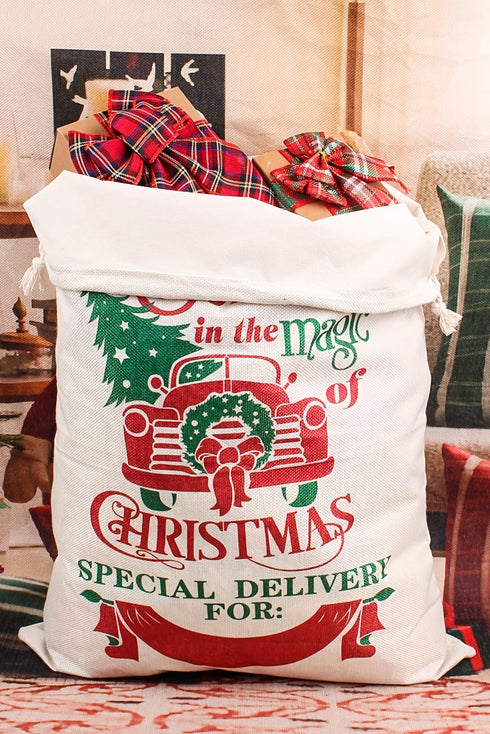 Vintage Truck And Tree Print Drawstring Fabric Bag