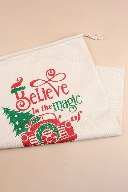 Vintage Truck And Tree Print Drawstring Fabric Bag