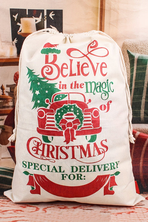 Vintage Truck And Tree Print Drawstring Fabric Bag