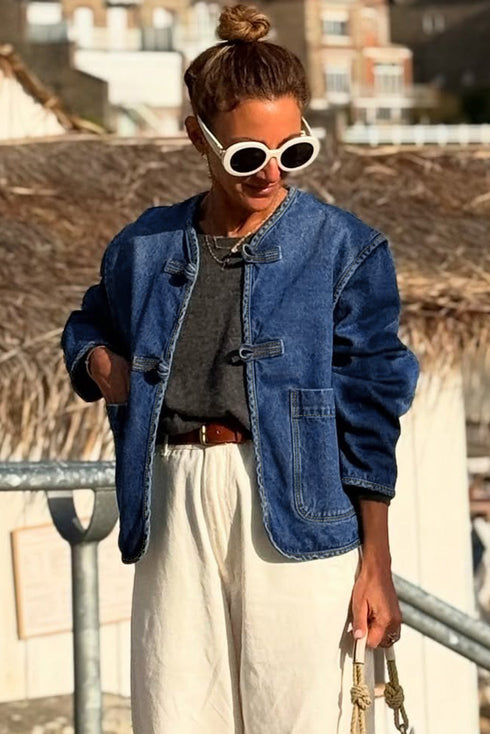Vintage Wash Big Patched Pocket Straight Cut Denim Jacket