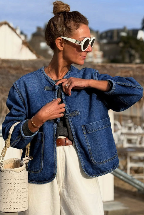 Vintage Wash Big Patched Pocket Straight Cut Denim Jacket