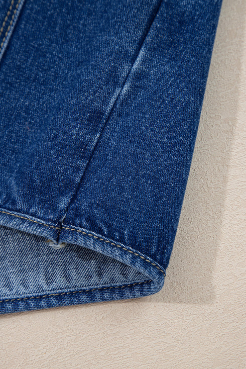 Vintage Wash Big Patched Pocket Straight Cut Denim Jacket
