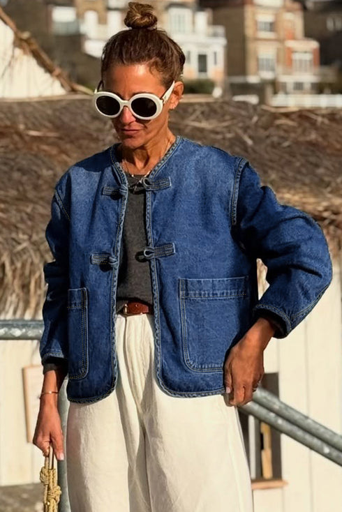 Vintage Wash Big Patched Pocket Straight Cut Denim Jacket