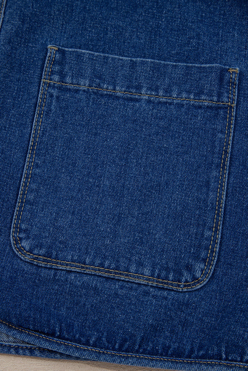 Vintage Wash Big Patched Pocket Straight Cut Denim Jacket