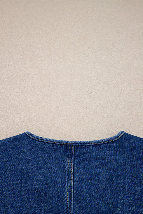Vintage Wash Big Patched Pocket Straight Cut Denim Jacket