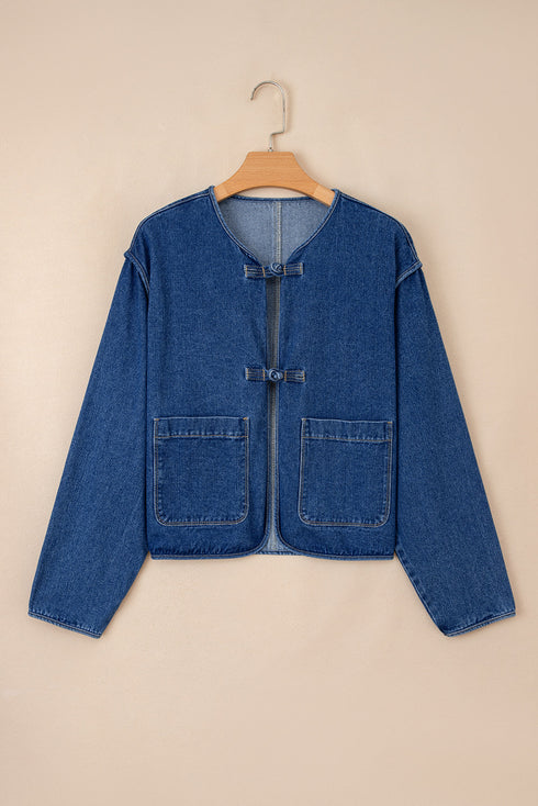 Vintage Wash Big Patched Pocket Straight Cut Denim Jacket
