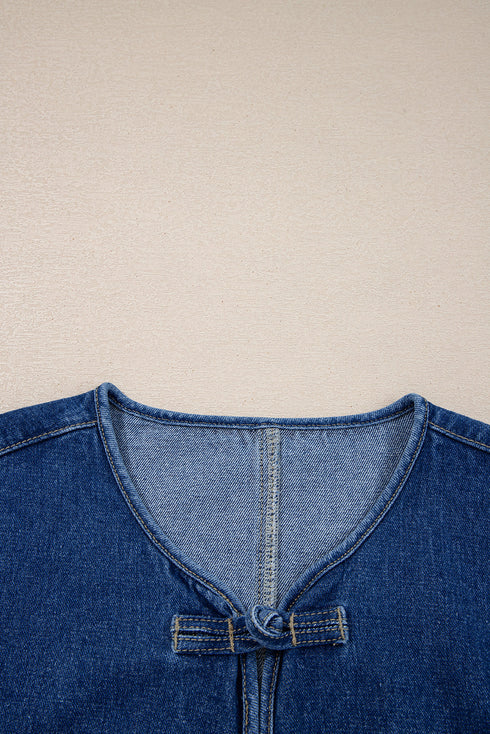 Vintage Wash Big Patched Pocket Straight Cut Denim Jacket
