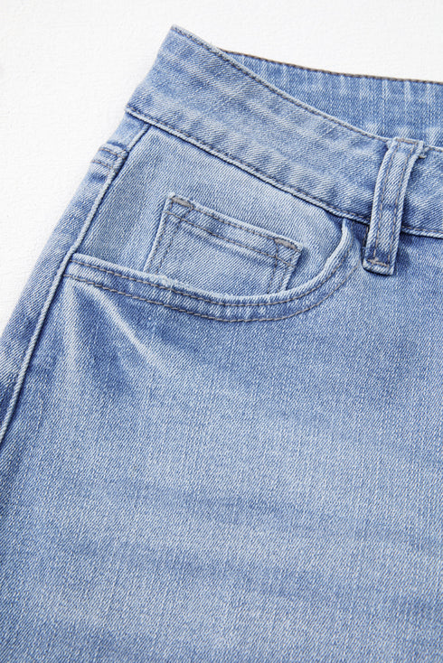 Vintage Wash Distressed Raw Hem High Waist Flared Jeans