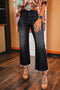 Vintage Wash Distressed Raw Hem High Waist Flared Jeans