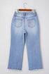 Vintage Wash Distressed Raw Hem High Waist Flared Jeans