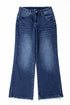 Vintage Wash Distressed Raw Hem High Waist Flared Jeans