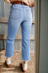 Vintage Wash Distressed Raw Hem High Waist Flared Jeans