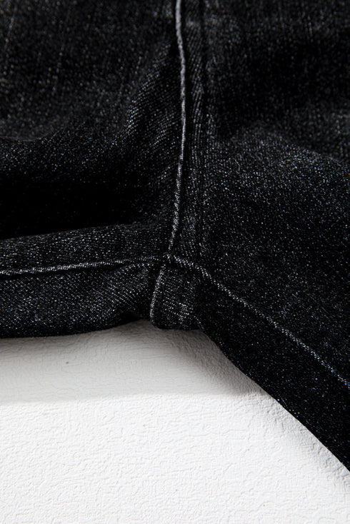 Vintage Wash Distressed Raw Hem High Waist Flared Jeans