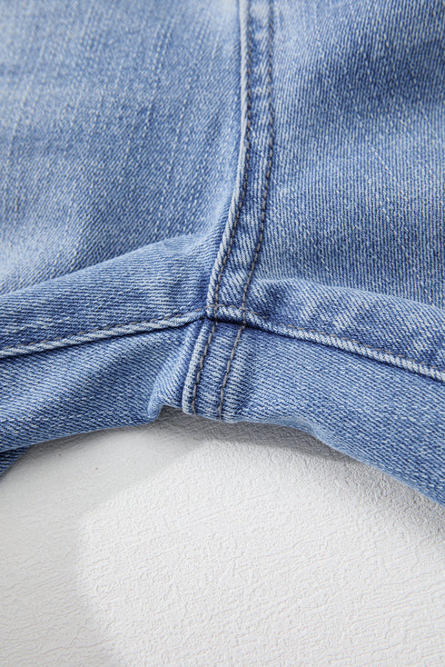 Vintage Wash Distressed Raw Hem High Waist Flared Jeans