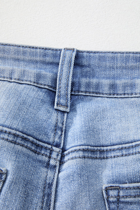 Vintage Wash Distressed Raw Hem High Waist Flared Jeans