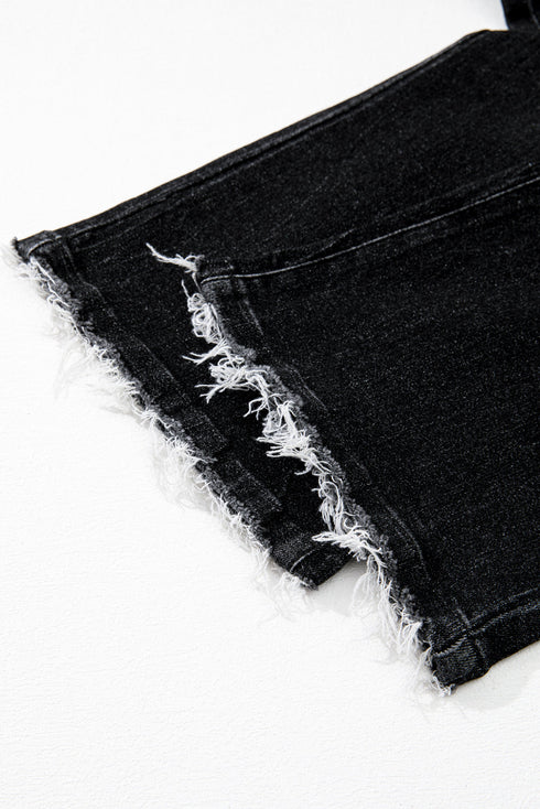 Vintage Wash Distressed Raw Hem High Waist Flared Jeans