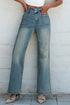 Vintage Wash Double Button Front Patch Pocket Flare Jeans