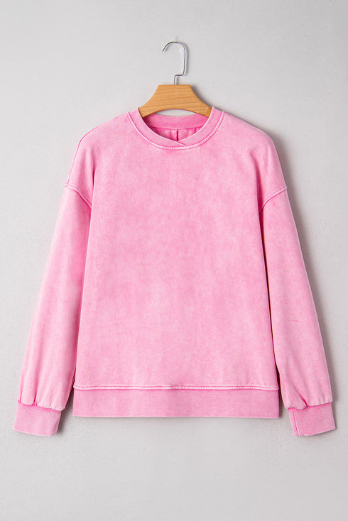 Vintage Wash Drop Shoulder Ribbed Crew Neck Sweatshirt