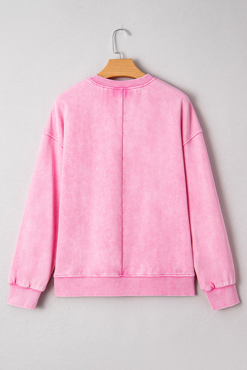 Vintage Wash Drop Shoulder Ribbed Crew Neck Sweatshirt