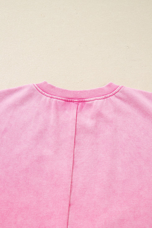 Vintage Wash Drop Shoulder Ribbed Crew Neck Sweatshirt