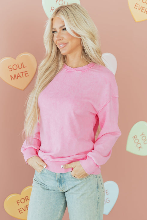 Vintage Wash Drop Shoulder Ribbed Crew Neck Sweatshirt