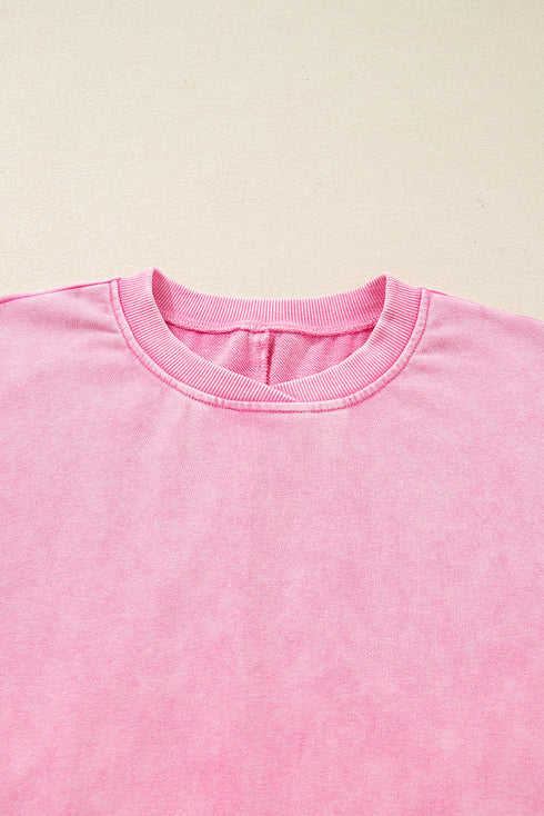 Vintage Wash Drop Shoulder Ribbed Crew Neck Sweatshirt