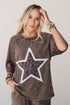 Vintage Wash Exposed Seam Leopard Star Applique Tee