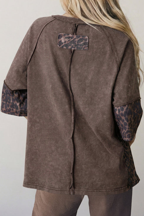 Vintage Wash Exposed Seam Leopard Star Applique Tee